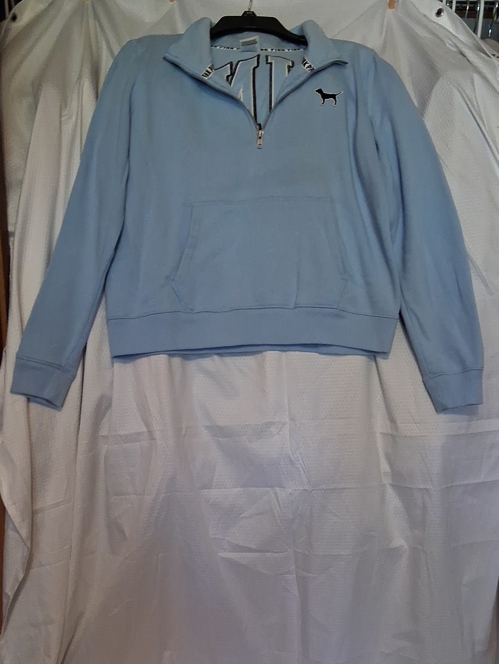 PINK Victoria's Secret Light Blue Quarter-Zip Pullover with Kangaroo Pocket